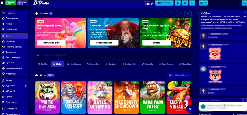 Оформление казино Bitzamo